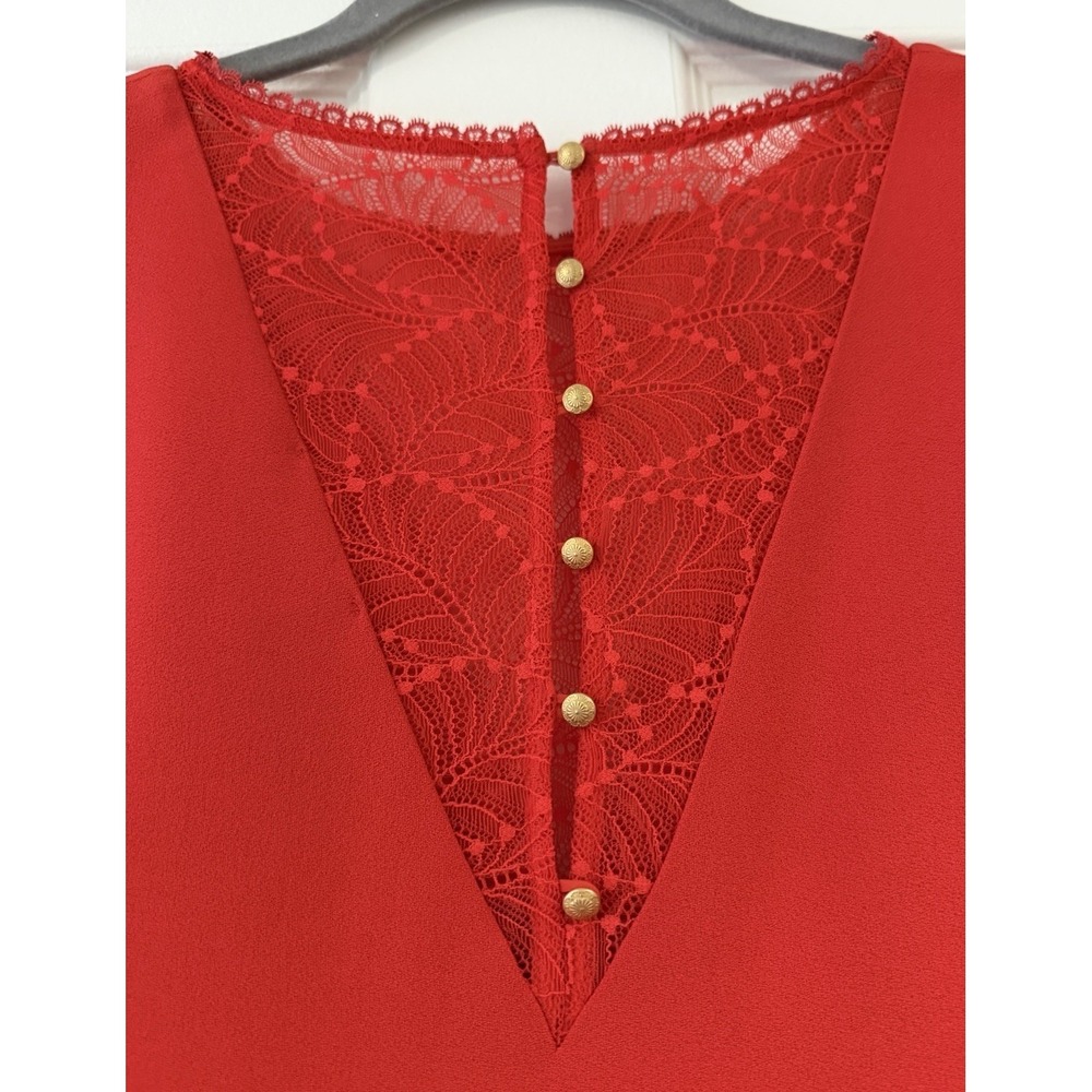 Sézane Red Lace Back Dress Quiet Luxury French Chic Coquette Elegant 36 Sm - Picture 5 of 16